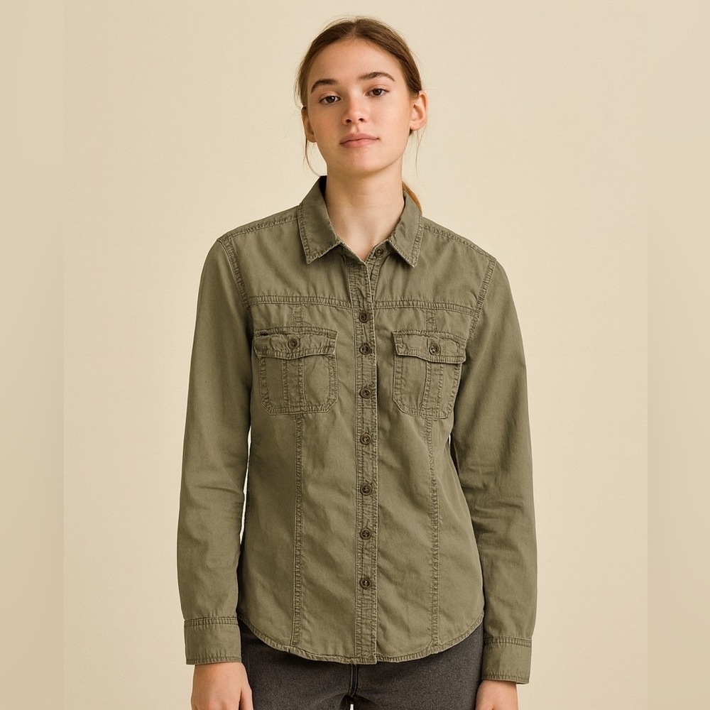 EU Abercrombie & Fitch Military Cargo Olive Button-Up Shirt